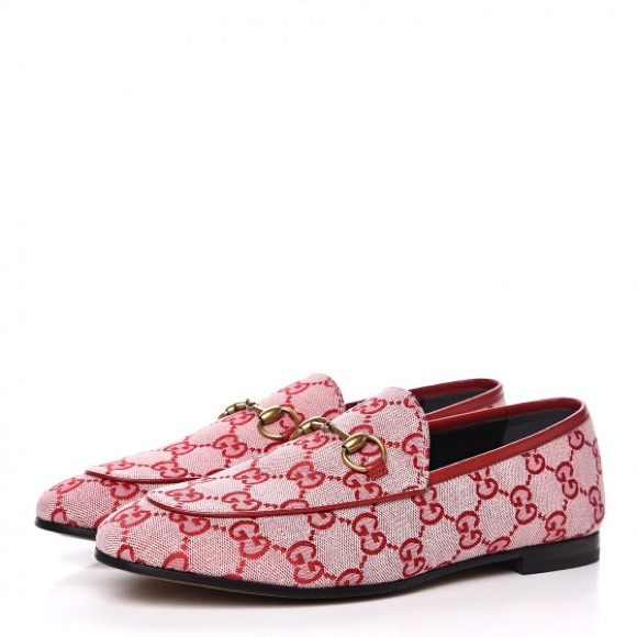 GUCCI JORDAAN CANVAS GG MONOGRAM HORSEBIT LOAFERS IN RED SIZE 37 - Picture 1 of 15